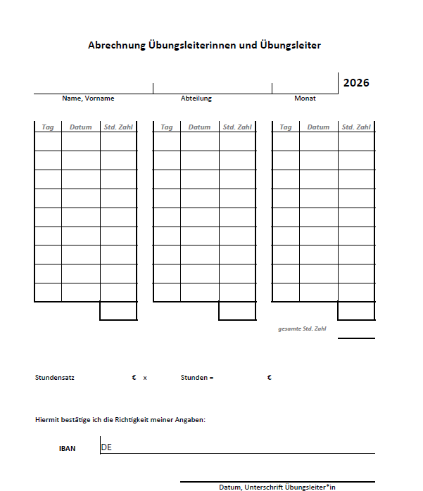 Abrechnungsformular Übungsleiter/innen