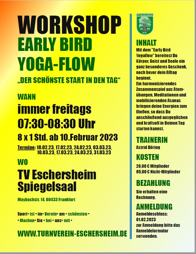 Neuer Workshop „Early Bird Yoga“ ab 10.02.2023