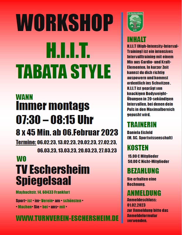 Neuer Workshop H.I.I.T. TABATA STYLE
