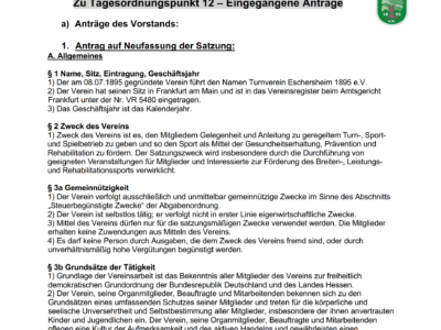 Antrag Neufassung der Satzung / Mitgliederversammlung