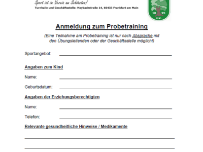 Anmeldung zum Probetraining (Kinder)
