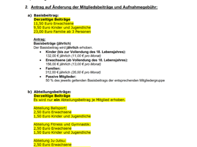 Antrag Beitragsanpassung / Mitgliederversammlung